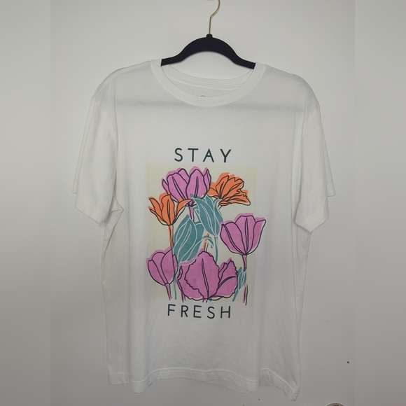 "Stay Fresh" Floral White T Shirt size M - Picture 2 of 16